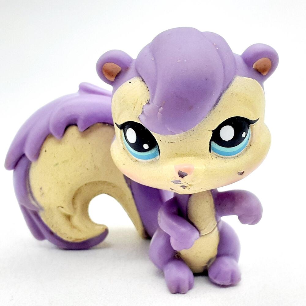 Littlest Pet Shop Purple Squirrel Figure Blue Eyes 2007 Hasbro LPS Toy